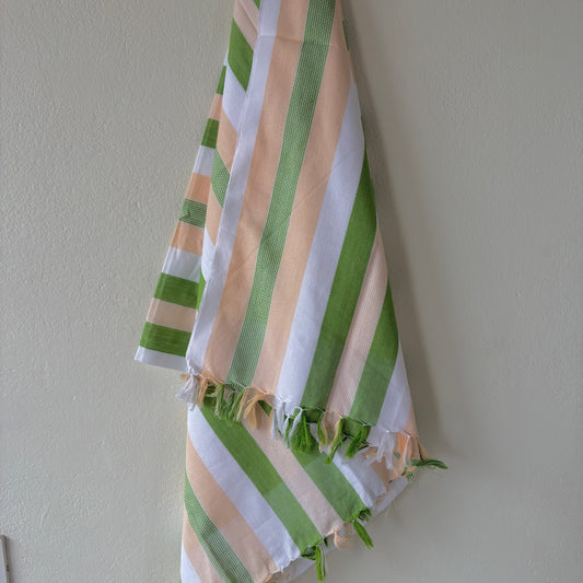 Green & Sandal Stripes Cotton Bath Towels