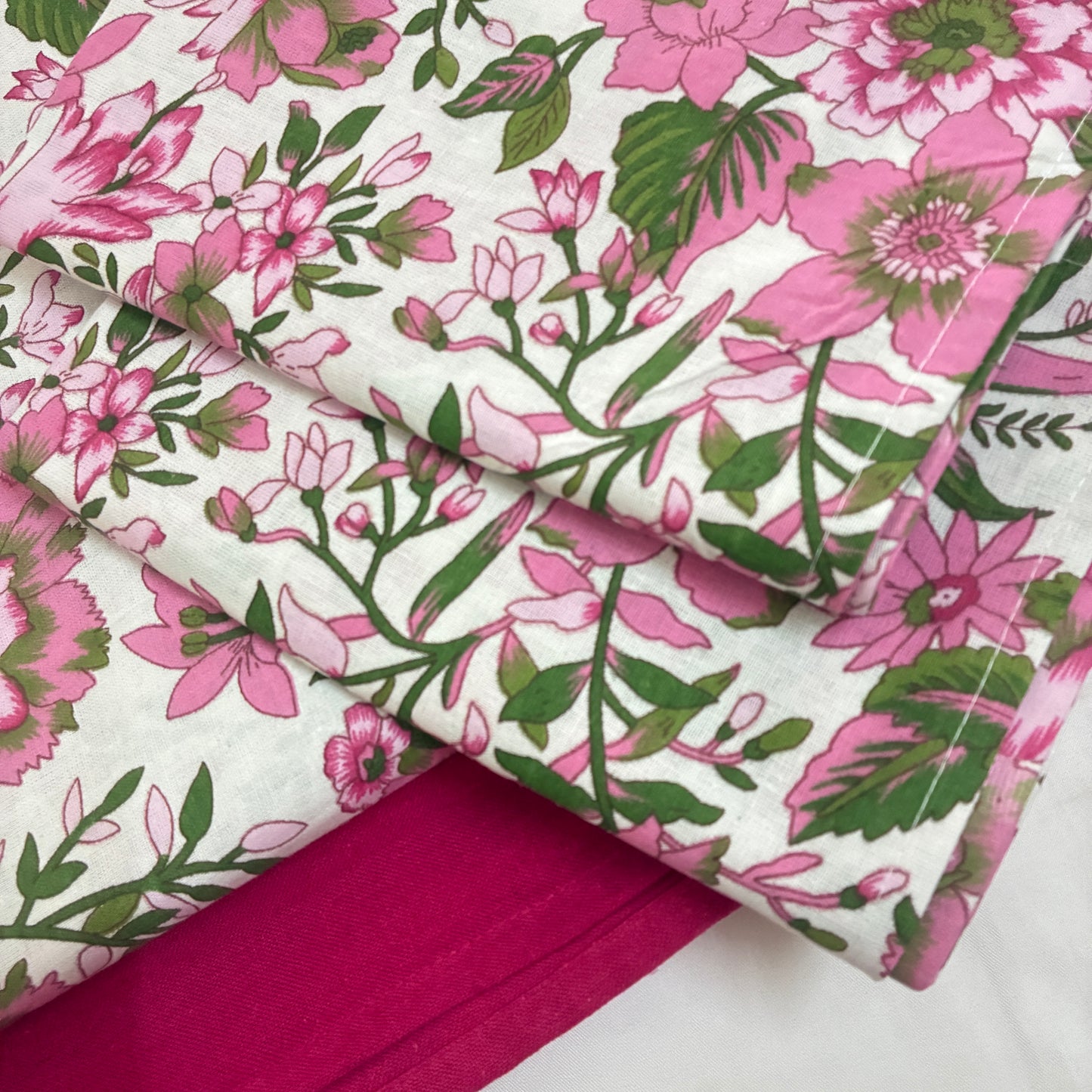 Pink Floral King Size Cotton Bedspread 100x110 in