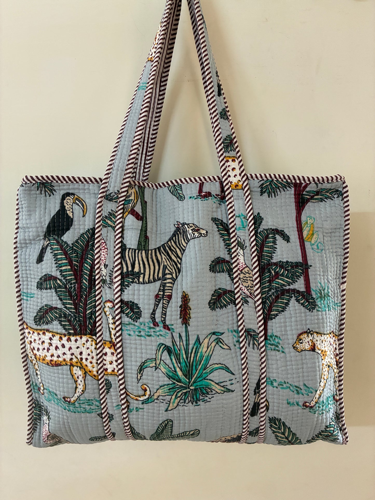 Large Quilted Tote Bag with Zip Closure