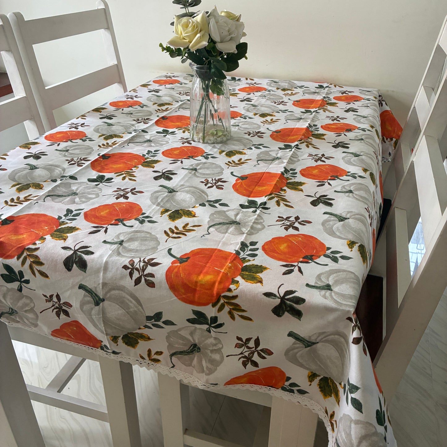Pumpkin Print 6 Seater Table covers with Lace attached