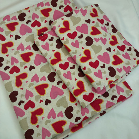 Red Heart Single Size Cotton Bedspread with 2 Pillow Covers 60 x 90 in