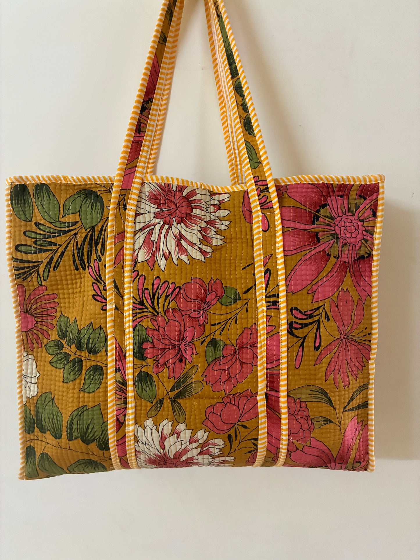 Large Quilted Tote Bag with Zip Closure