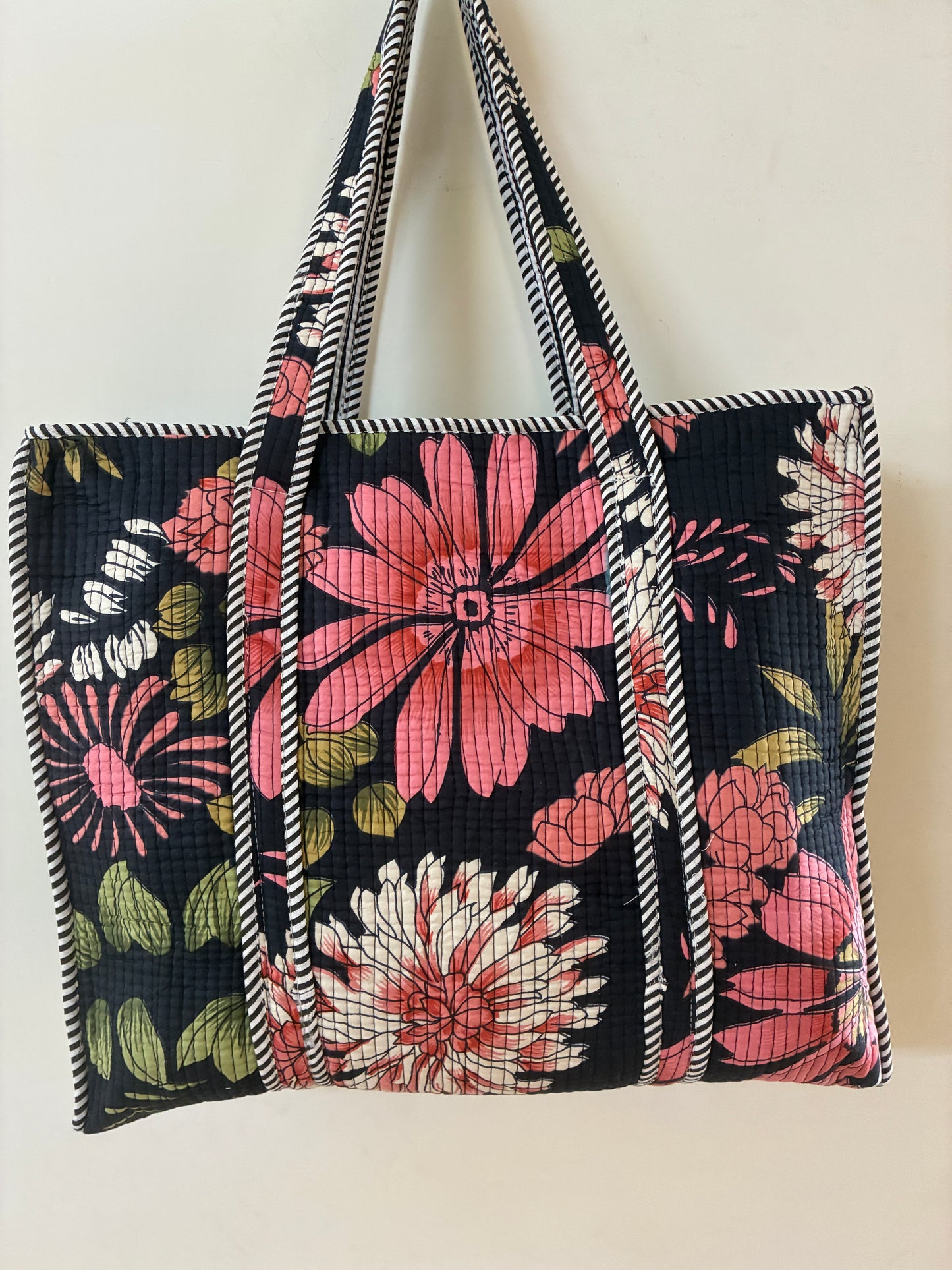 Large Quilted Tote Bag with Zip Closure