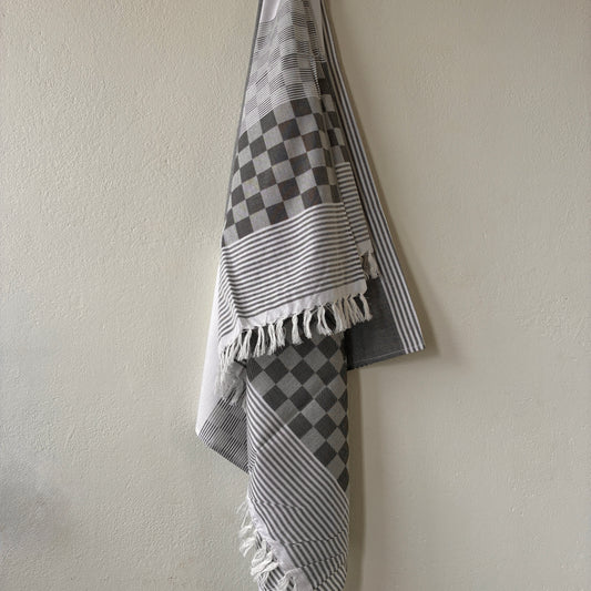 Dark Grey Checks Bamboo Bath Towels