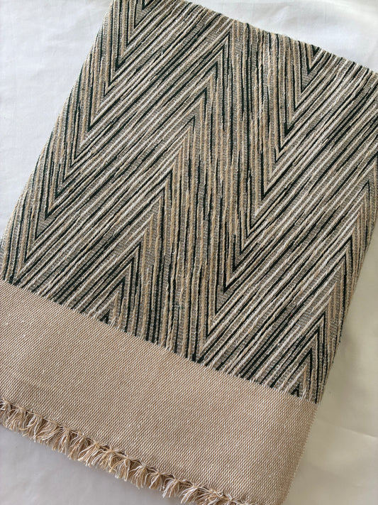 Thick Green Zig Zag Blanket / Throw