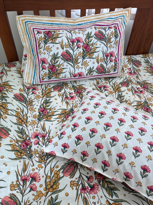 Premium Floral Print King Size Cotton Bedspread 108 x 108 in