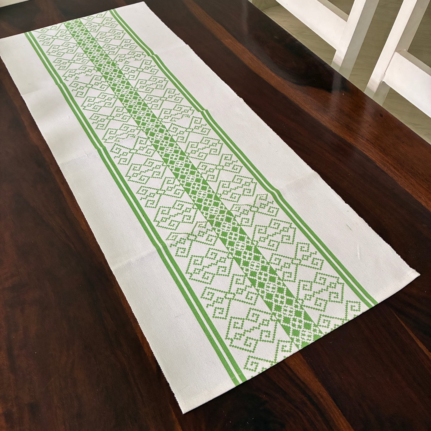 Green Kolam Table Runner 3 ft long