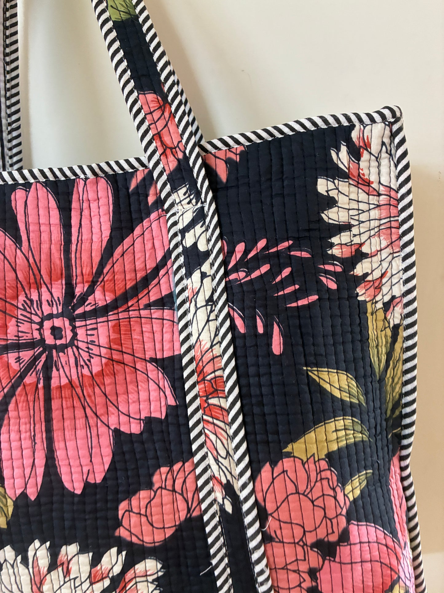 Large Quilted Tote Bag with Zip Closure