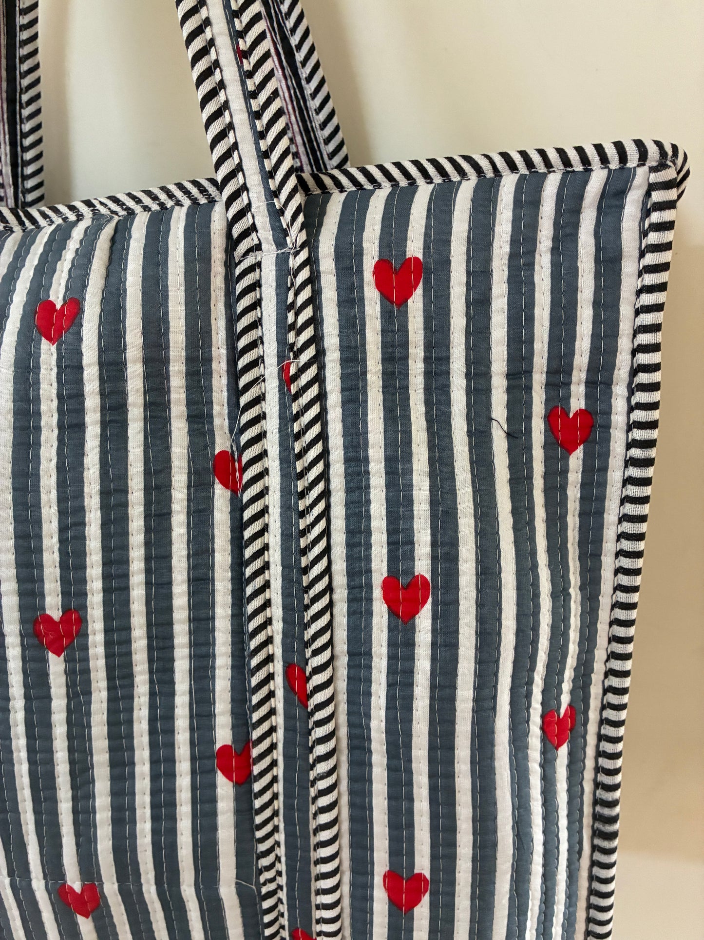 Large Quilted Tote Bag with Zip Closure