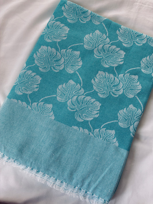 Blue Monstera Leaf  Single Size Blanket / Throw