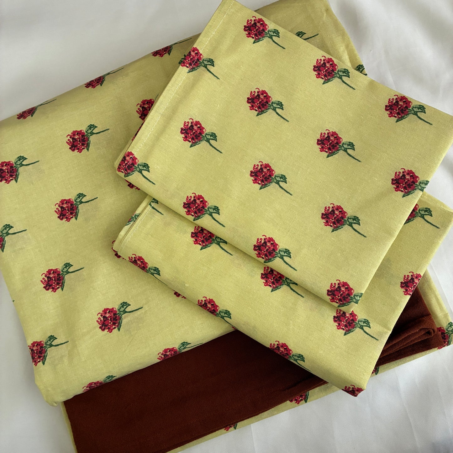 Yellow Floral King Cotton Bedspread 100x110 inches (2 pillow covers)