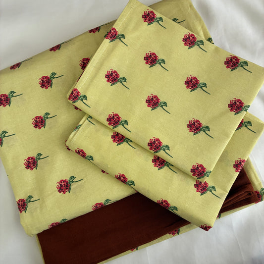 Yellow Floral King Cotton Bedspread 100x110 inches (2 pillow covers)