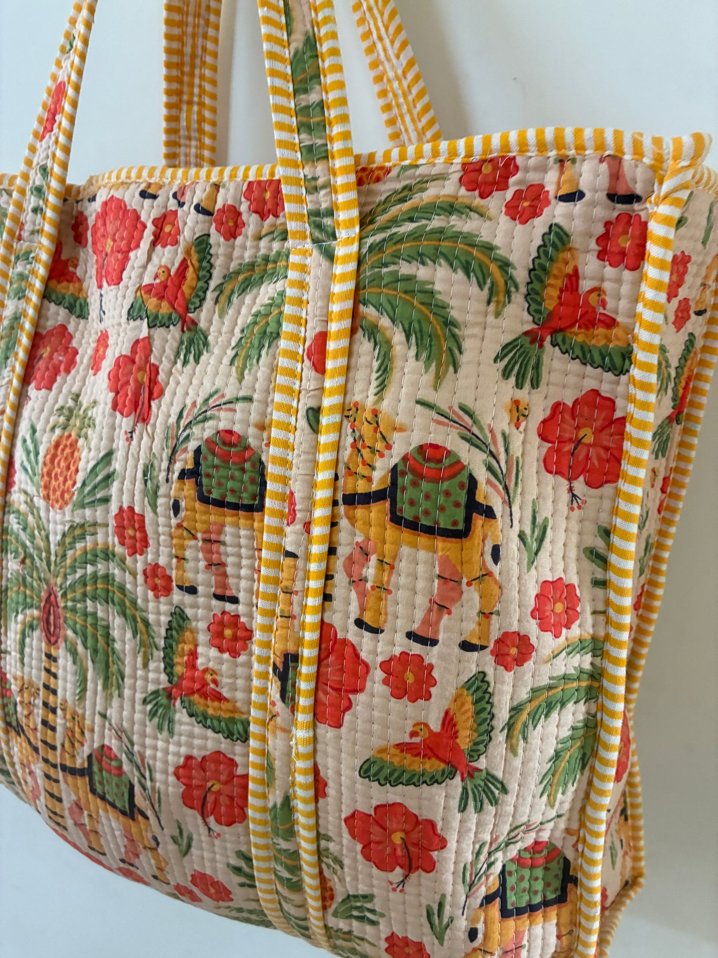 Large Quilted Tote Bag with Zip Closure