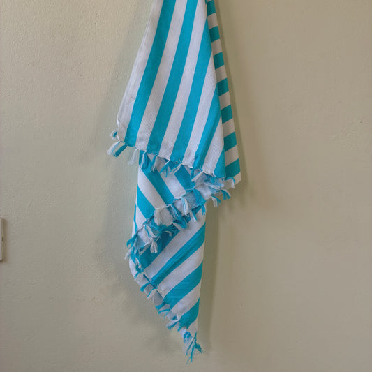 Aqua Blue Stripes Cotton Bath Towels