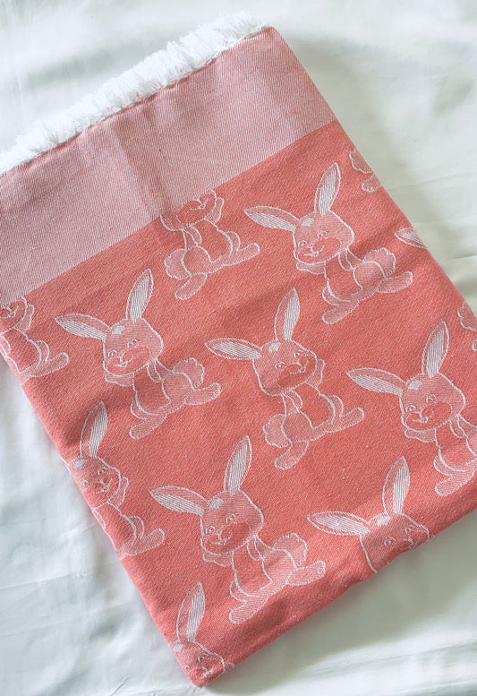 Peach Rabbit Blanket/ Throw