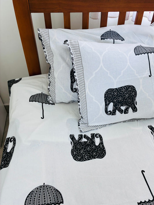 Premium Grey Elephant Print King Size Cotton Bedspread 108 x 108 in
