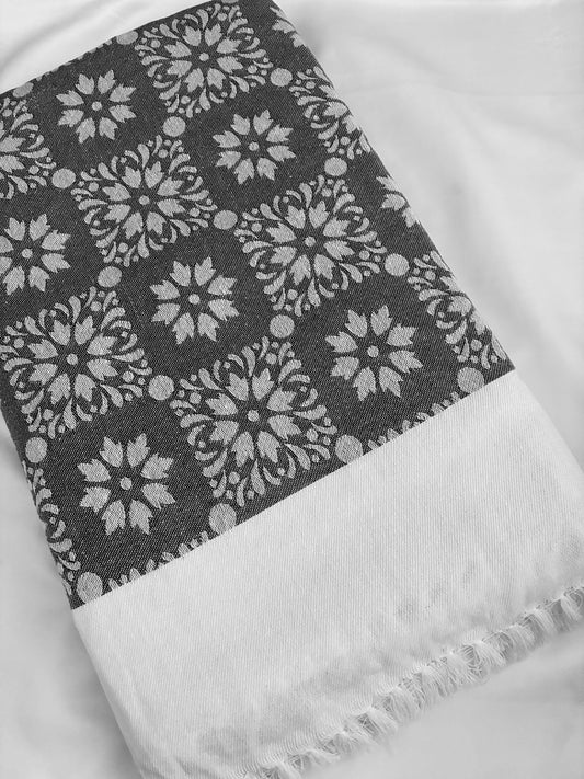 Charcoal Floral Double Size Cotton Blanket