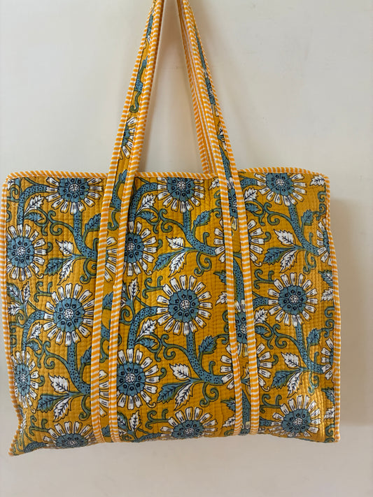 Large Quilted Tote Bag with Zip Closure