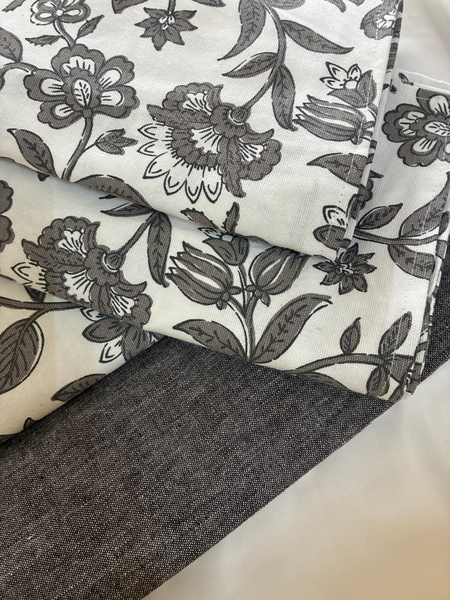 Grey Floral King Size Cotton Bedspread 100x110 in