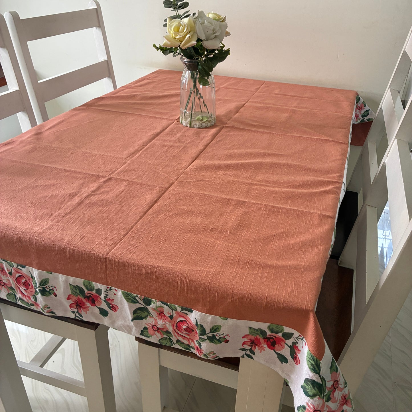 Plain with Floral Border 4 Seater Table Covers