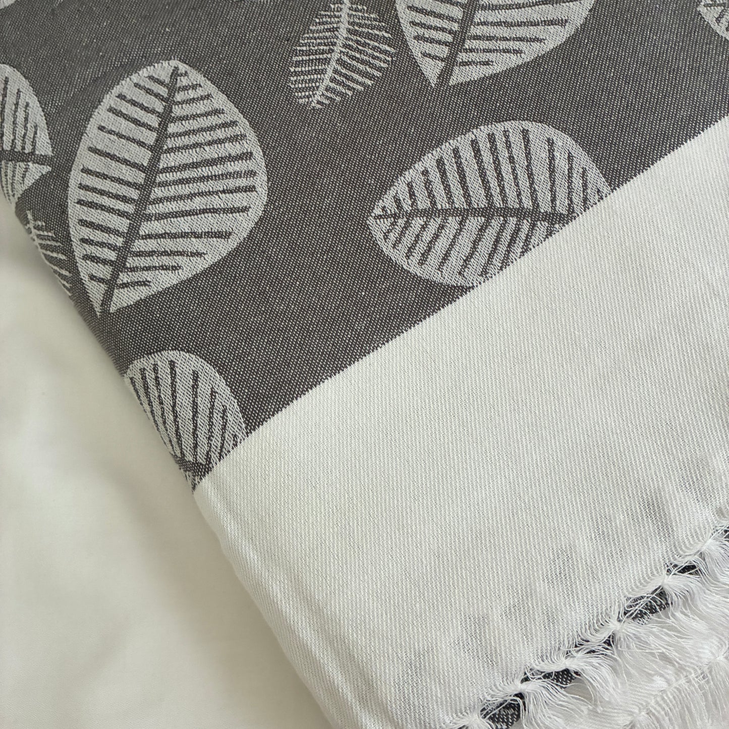 Charcoal Leaf Double Size Cotton Blanket