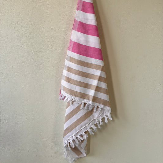 Pink with Brown Stripes Cotton Bath Towels