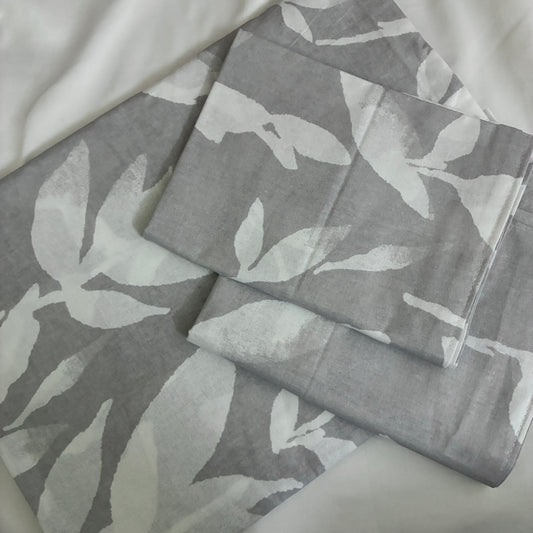 Grey Leaves Cotton Bedspread with 2 Pillow Covers 70 x 90 in