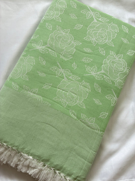 Green Rose Double Size Cotton Blanket