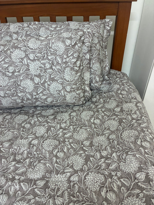 Grey Floral Super King Size Bedspread 120x 120 inches