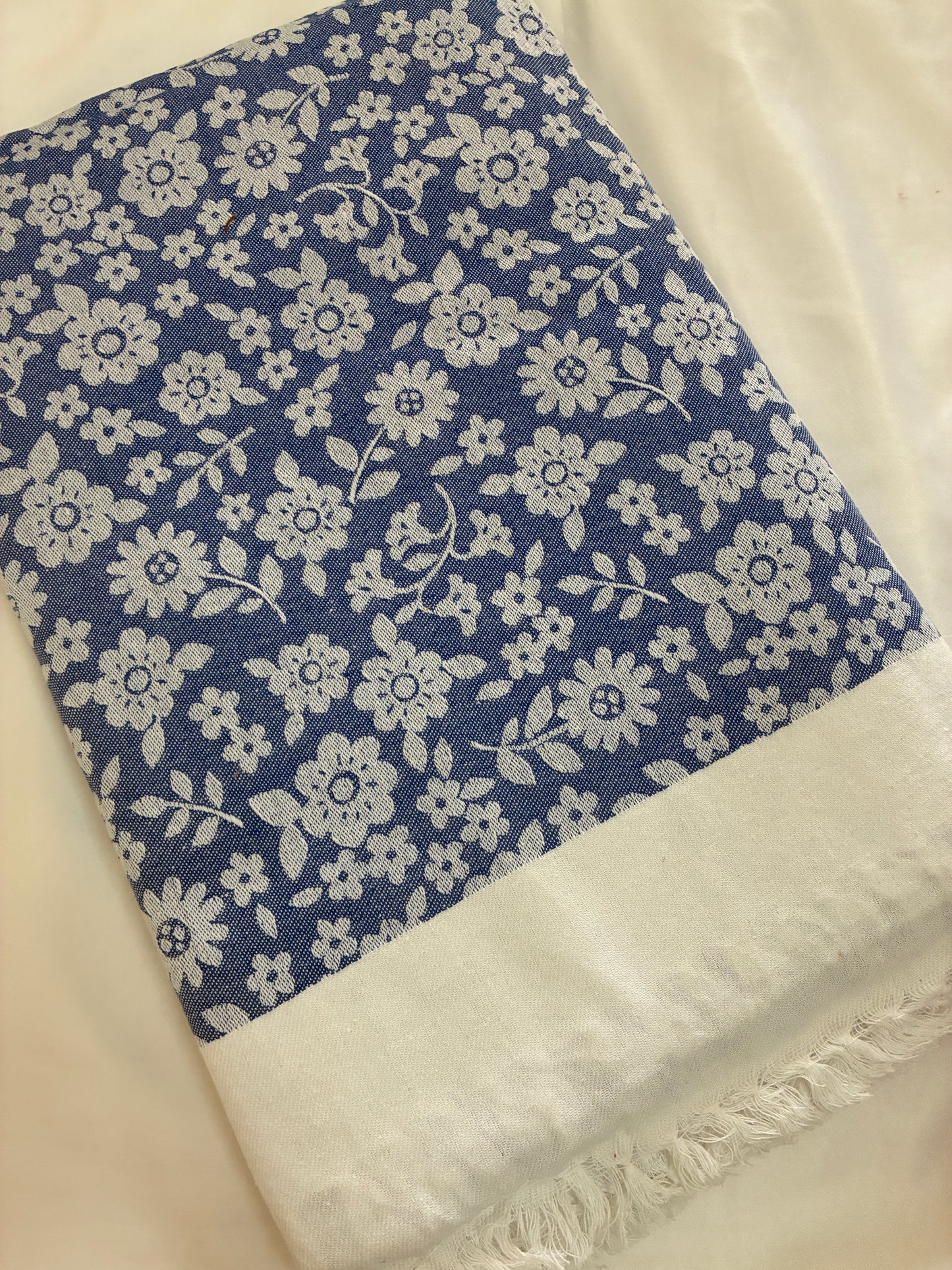 Blue Floral Double Size Cotton Blanket