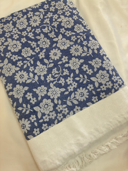 Blue Floral Double Size Cotton Blanket
