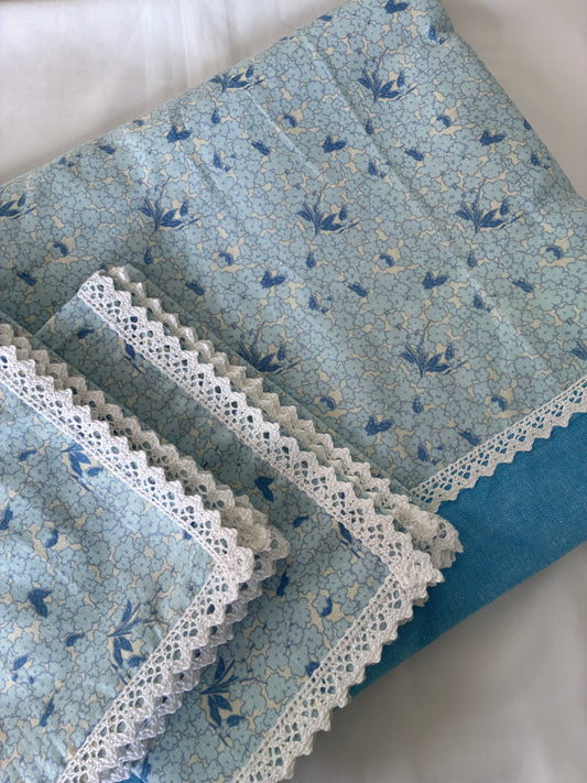 Blue Floral Lace Queen bedspread 90x100 inches