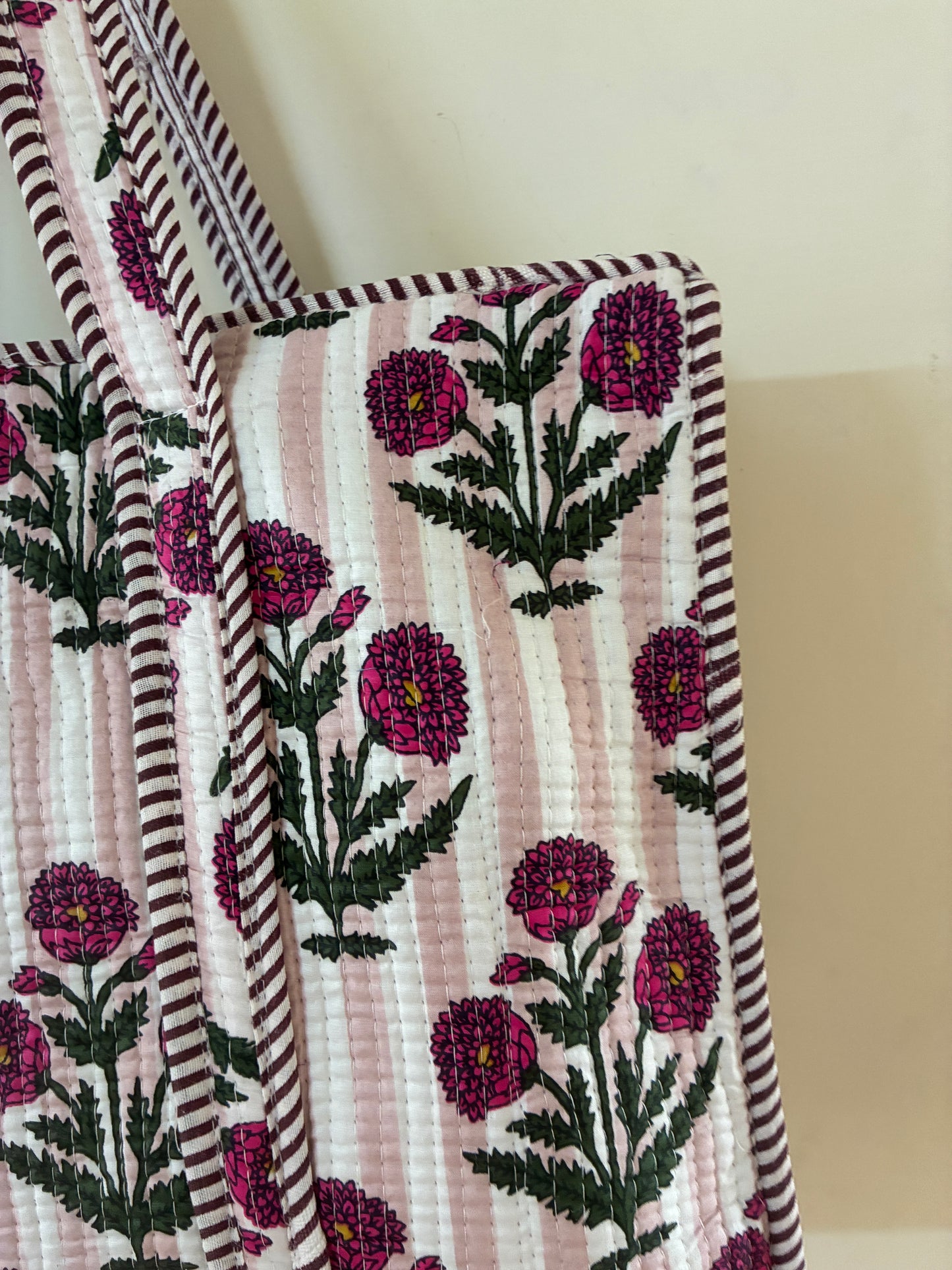 Large Quilted Tote Bag with Zip Closure