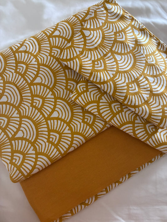 Yellow Abstract King Size Cotton Bedspread 100x110 in