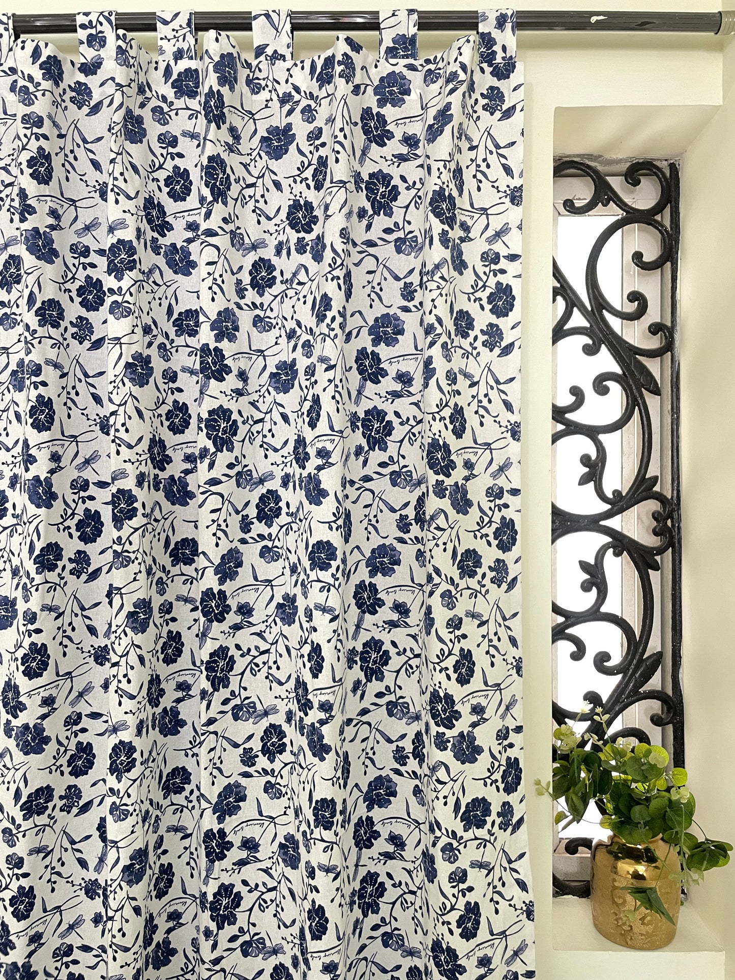 Blue Floral Cotton Curtains