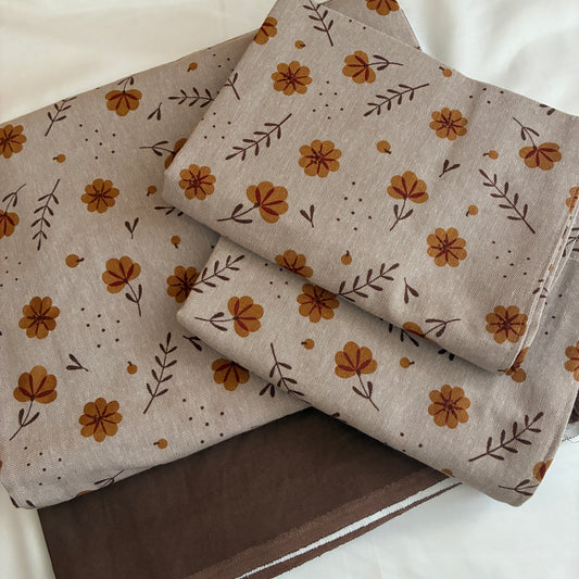 Brown Floral King Size Cotton Bedspread 100x110 inches (2 pillow covers)