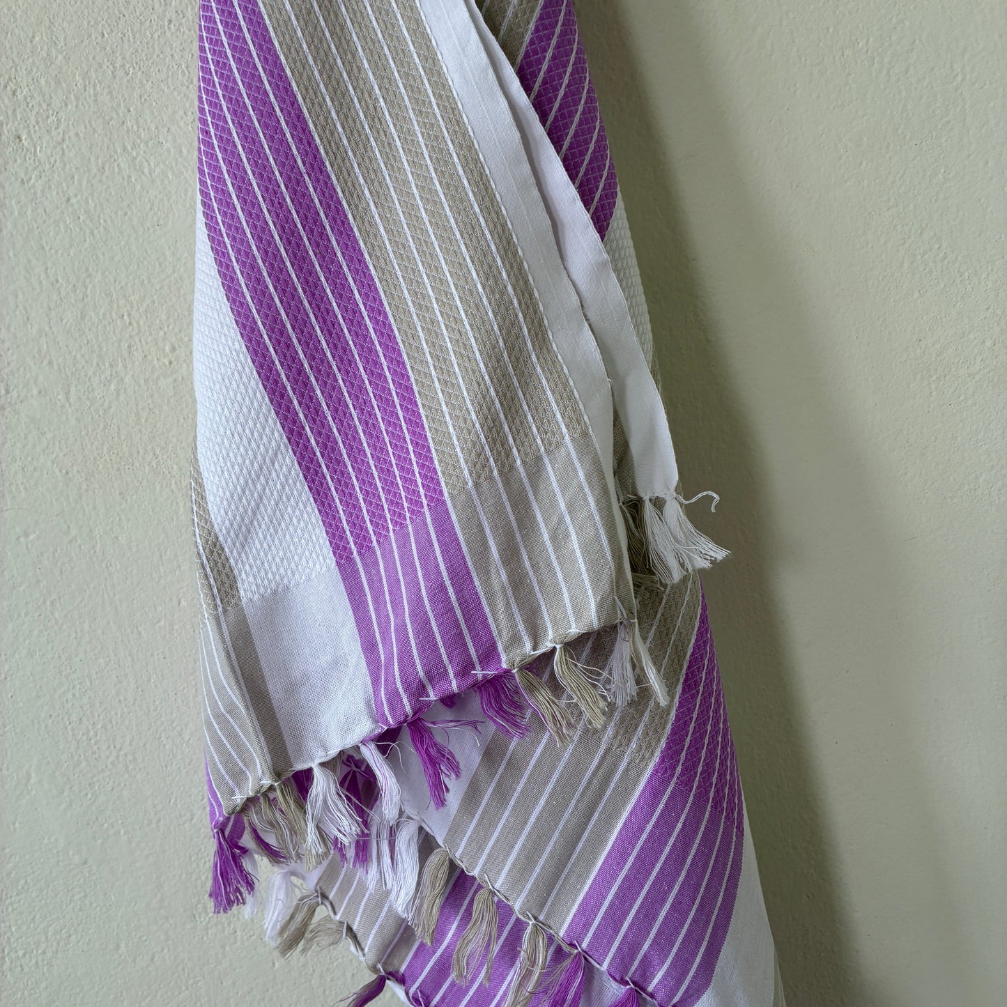 Purple and Grey Stripes Cotton Bath Towels