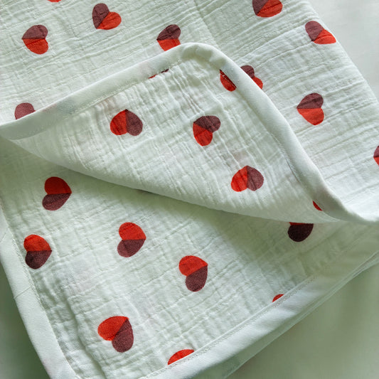 Hearts Muslin Blanket/ Dohar