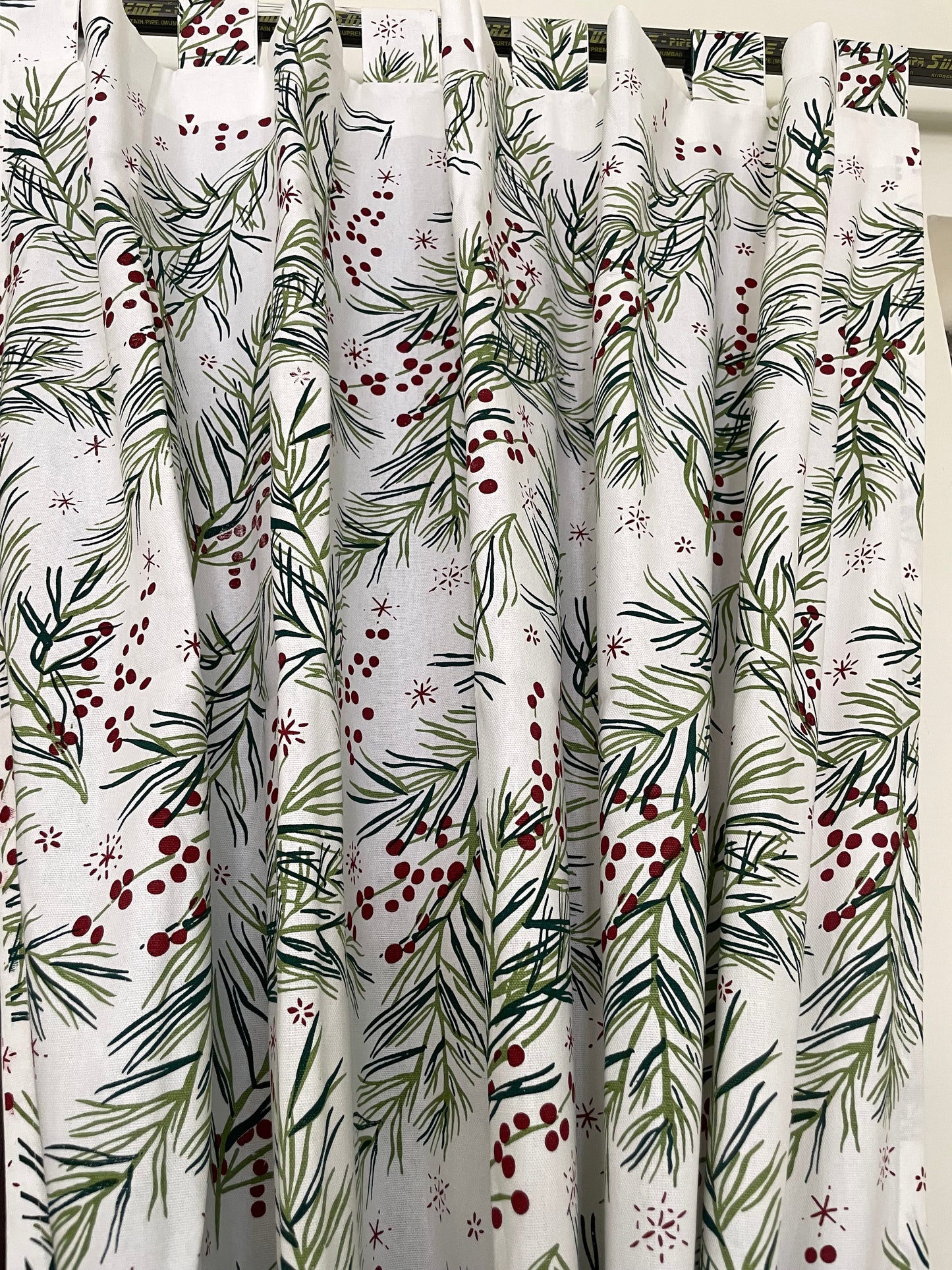 Leaf & Berry Print Cotton Curtains