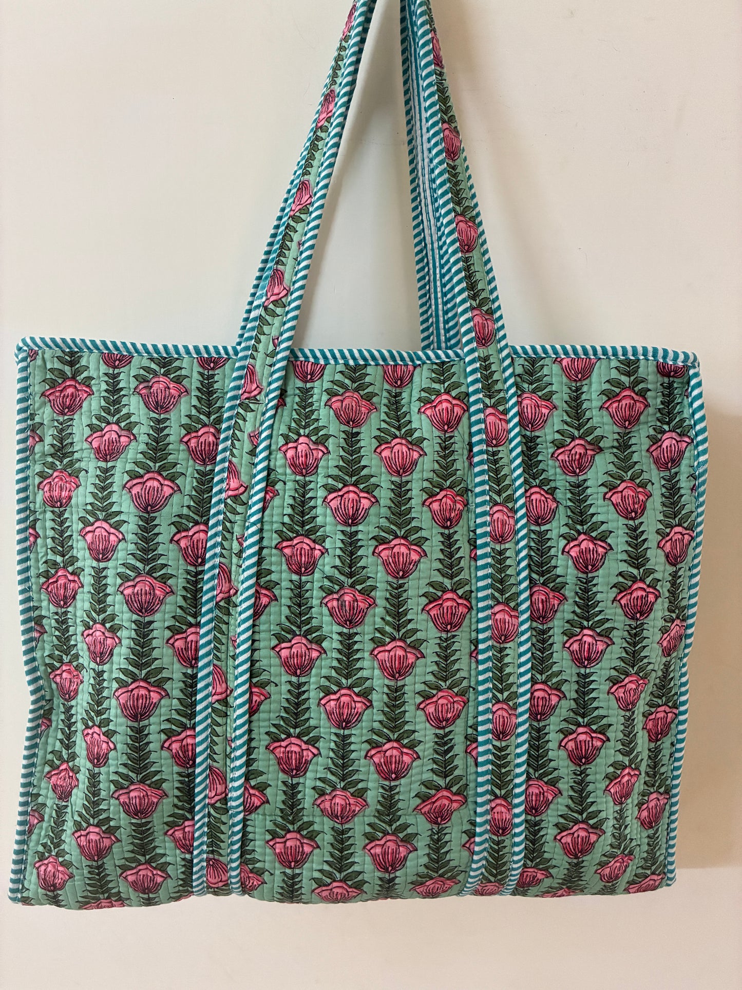 Large Quilted Tote Bag with Zip Closure