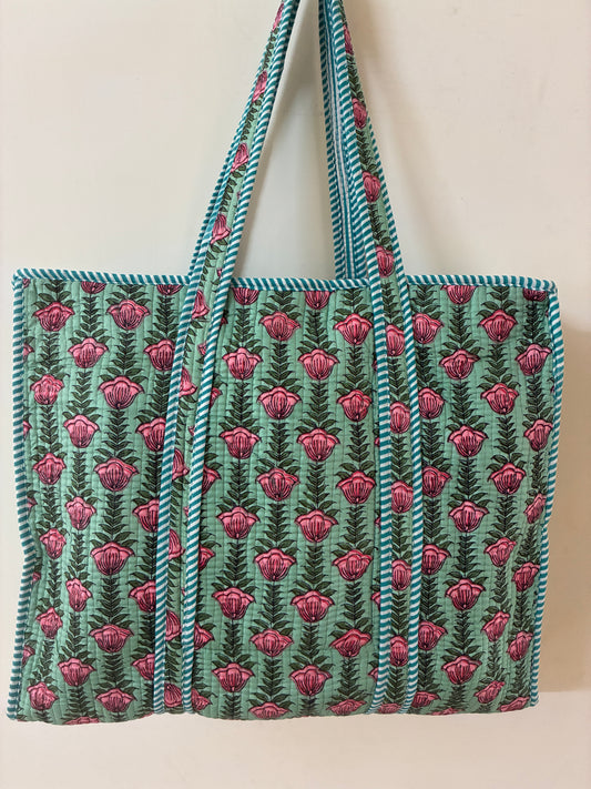 Large Quilted Tote Bag with Zip Closure