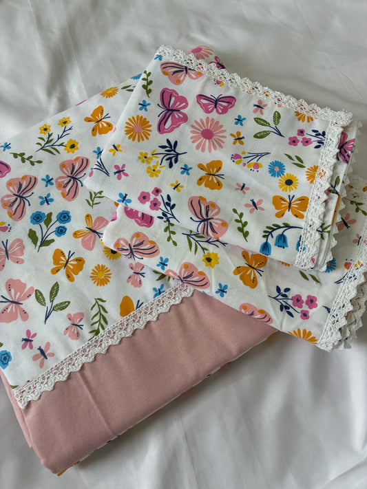 Butterfly Lace King Size Cotton Bedspread 100x110 in