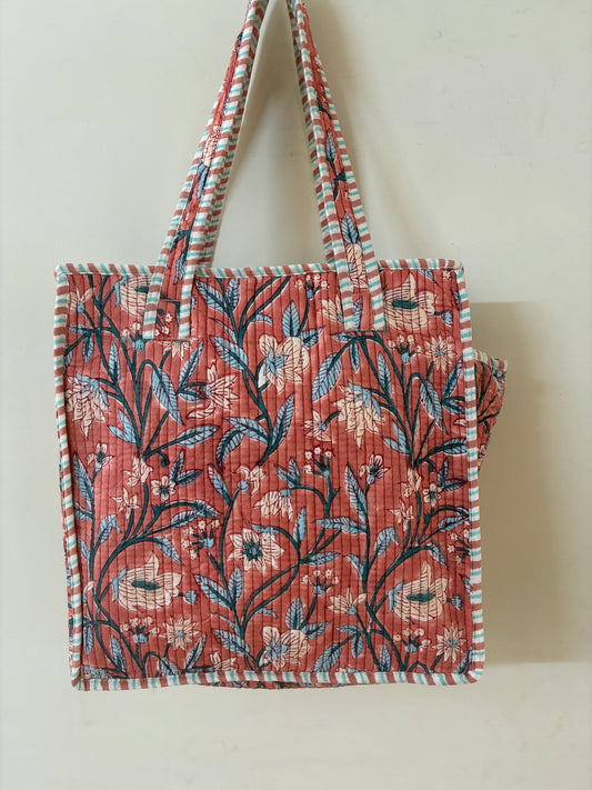 Quilted Waterproof Mini Tote / Lunch Bag with Zip Closure