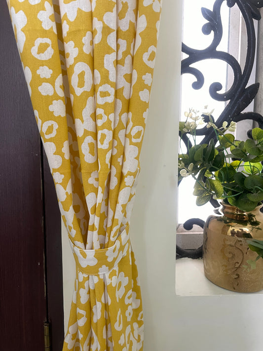 Yellow Floral Print Cotton Curtains