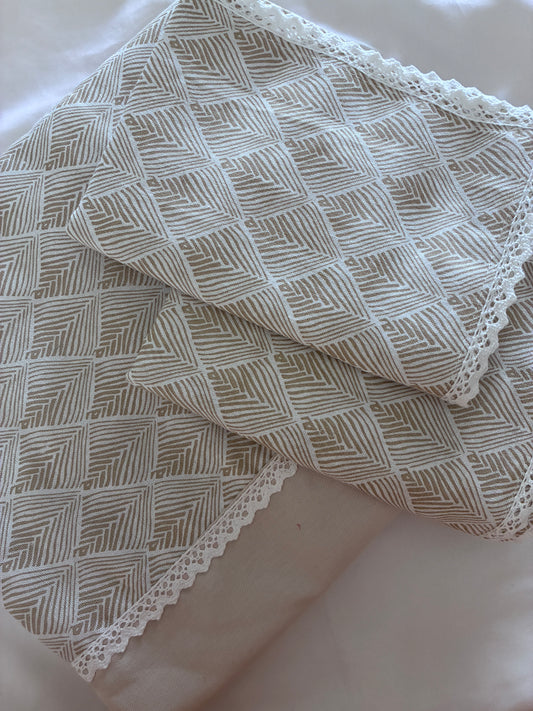 Abstract Lace King Size Cotton Bedspread 100x110 in