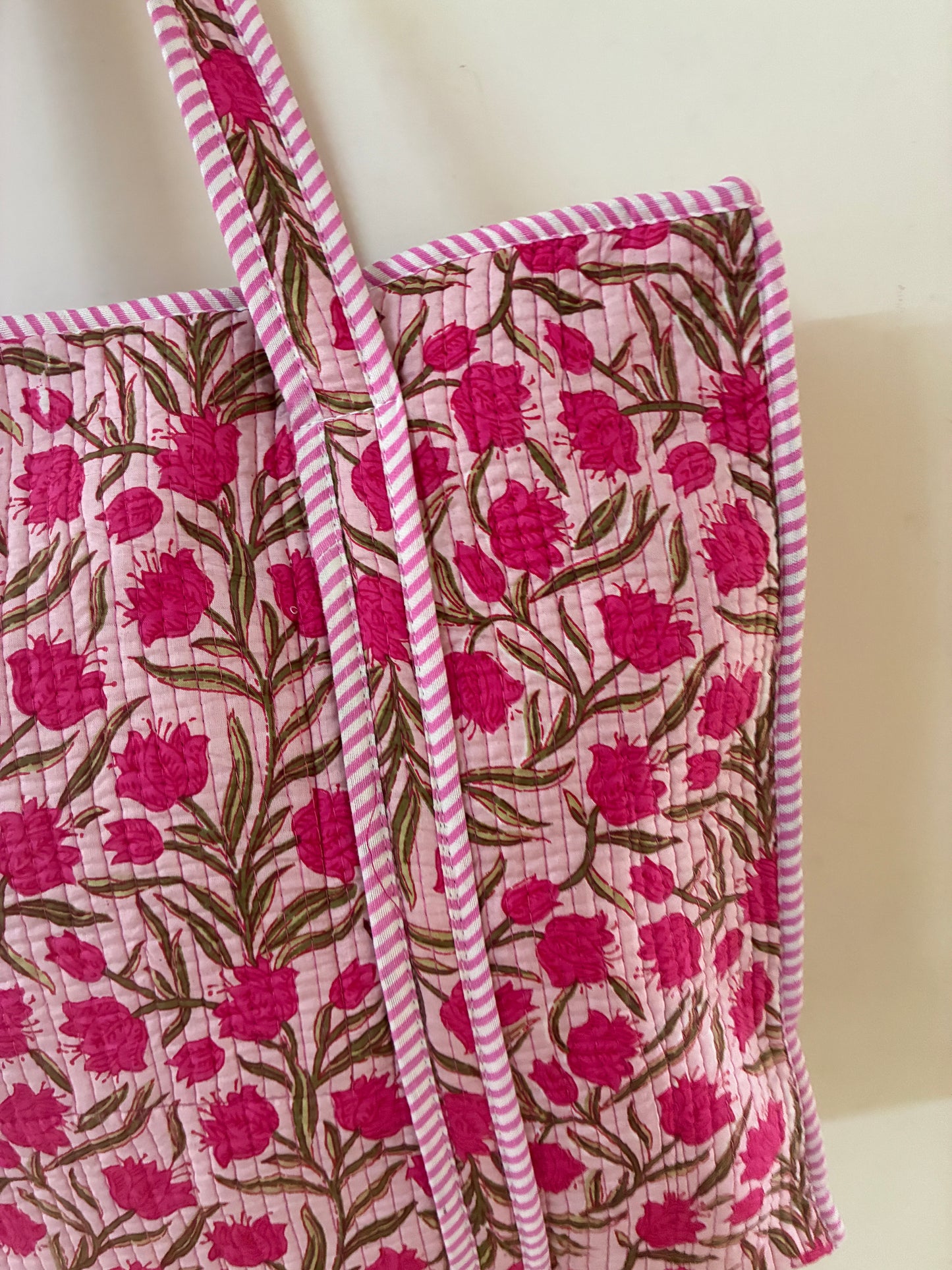 Large Quilted Tote Bag with Zip Closure