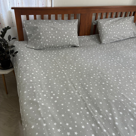 Grey Star Satin Cotton King Size Bedspread 100x110 inches