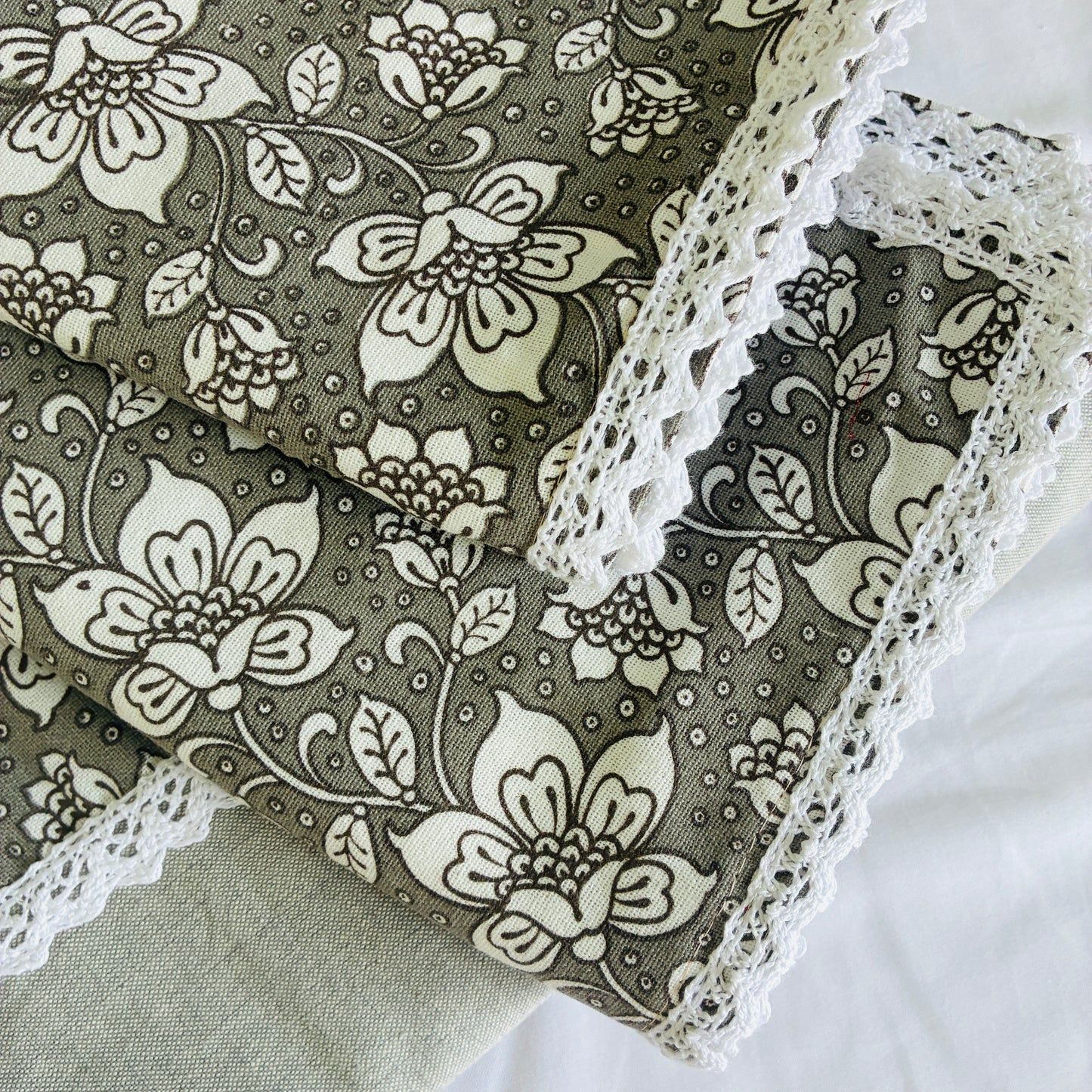 Grey Floral Lace King Size Cotton Bedspread 100x110 in