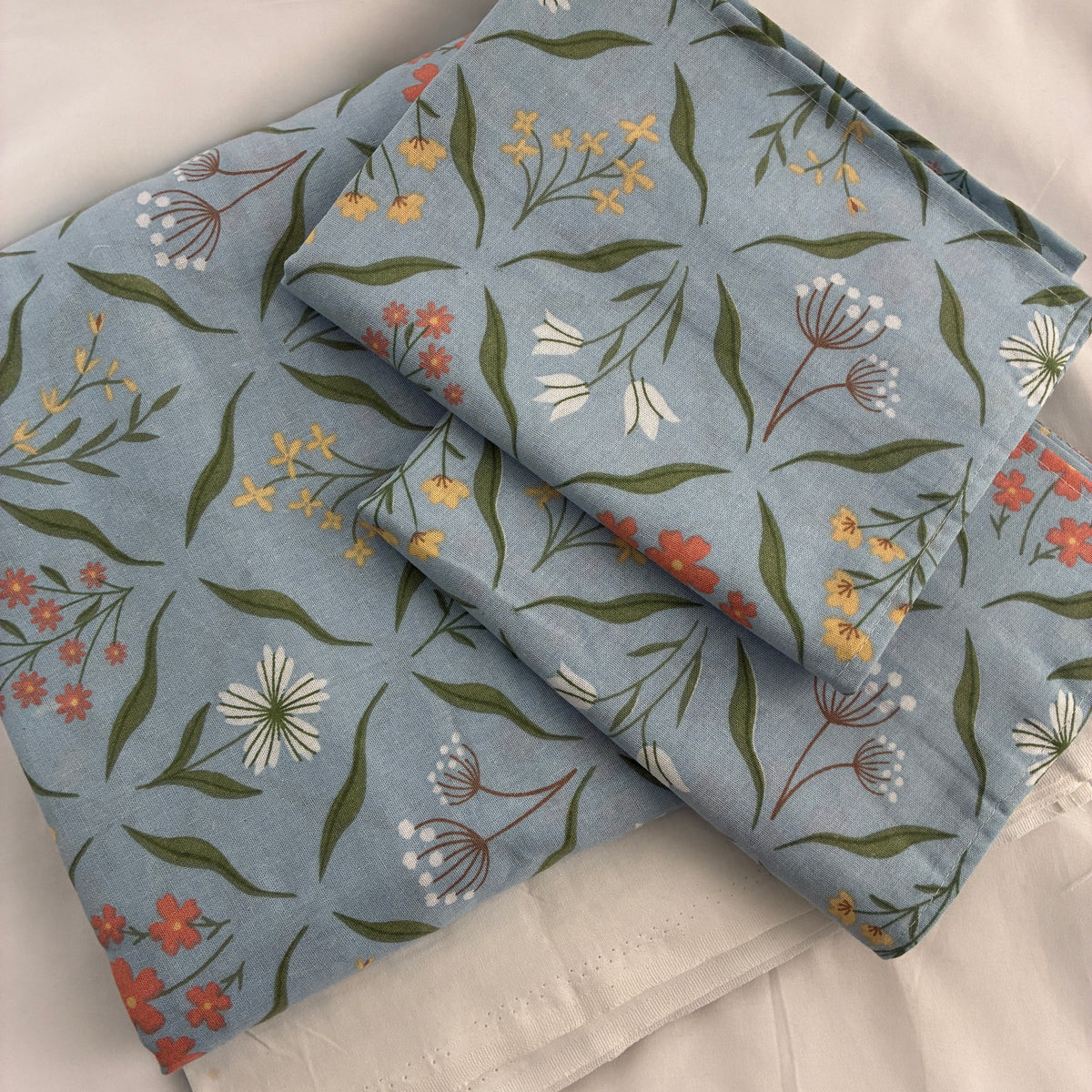 Blue Floral King Size Cotton Bedspread 100x110 in