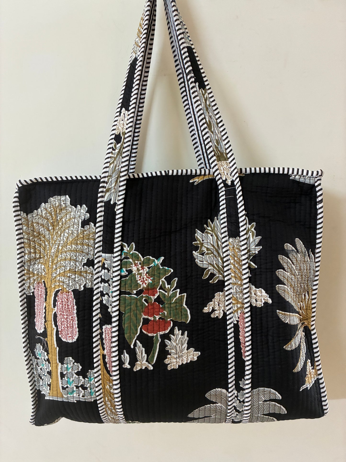 Large Quilted Tote Bag with Zip Closure